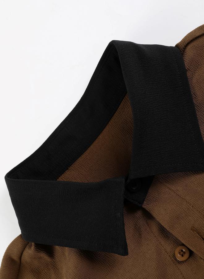 Take Two Men Brown Contrast Collar Shirt and Trousers Co-Ords - Image 3